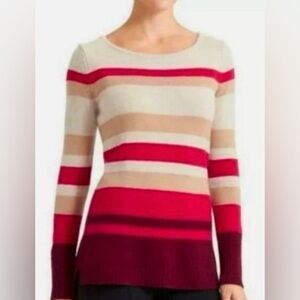 Athleta Sz XXS 100% Cashmere Striped crewneck Sweater Cream, Beige & Red Tones